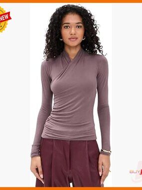 Long Sleeve Wrap Top Rayon Spandex Fitted Pull On Standard Length